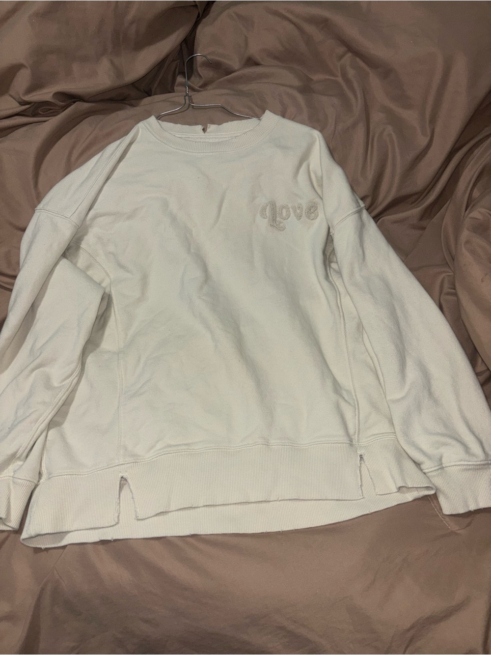 aerie Cream 'Love' Embroidered Crewneck Sweatshirt